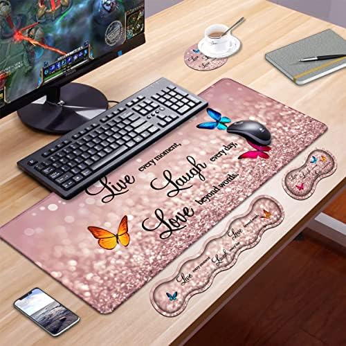 Ergonomic Keyboard Wrist Rest & Mouse Pad Wrist Rest Set, Large XXL Gaming Desk Mat 31.5"x 11.8", Non-Slip Base, Memory Foam, Easy Typing Pain Relief for Office & Home, Glitter Quote Live Laugh Love - Image 7