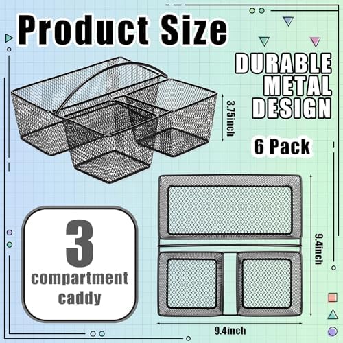 LemonRoad 6 Pcs Classroom Table Caddy Portable Metal Storage Caddy with Handle 3 Compartment Multipurpose Classroom Storage Organizer Caddies for Table Desk Office School Kids Room (Black) - Image 3