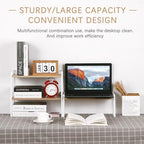 YGYQZ Desk Shelf Organizer for Top of Desk, 3-Tier Desktop Bookshelf, White & Wood - Image 4