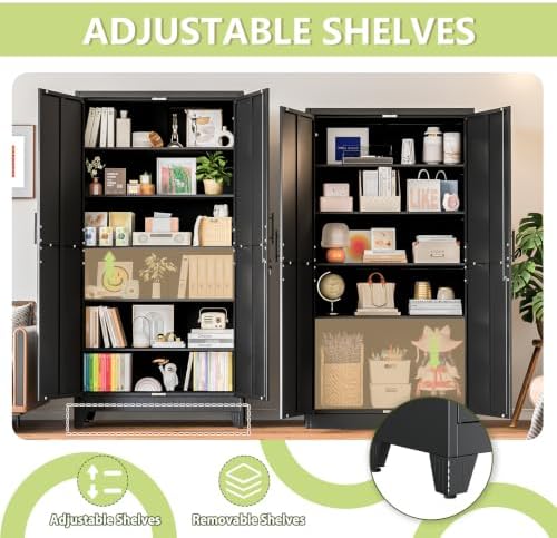 Black Kitchen Pantry Cabinets, 79 Metal Lockable Storage for Office - Image 4