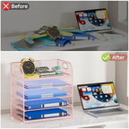 5-Tier Stackable Paper Organizer with Handle, Pink - Image 4