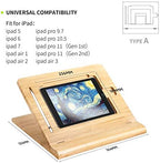 ELETIUO Tablet Stand Holder Adjustable Foldable,Multi-Angle Bamboo Wooden Organizer Desktop Holder for iPad,Stable for Drawing,Watching,Typing (Support Multiple Devices) - Image 2