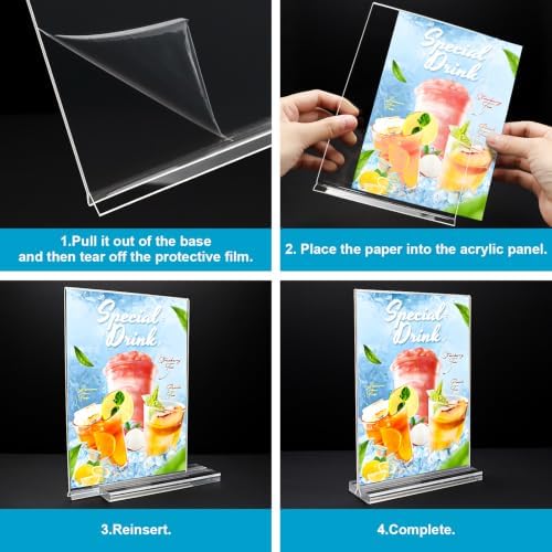 Acrylic Sign Holder 5 x 7, 30 Pack Clear Table Menu Vertical Display Stand Desktop Display Double Sided Stand Paper Holder Table Sign Suitable for Restaurants Office Store Show Fair - Image 6