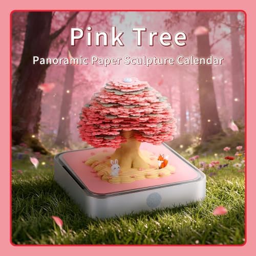 3D Calendar 2027,3D Time Piece Calendar 2027 With LED Lights,3D Art Calendar Memo Pad 2027,Pink Tree Desktop Decoration,Tear-Away 3D Paper Art Notepad,Christmas Gift,New Year Gift (Romantic Tree House (Pink)) - Image 2