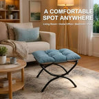 15" Upholstered Folding Foot Rest Stool with Foldable Metal Frame Blue - Image 2