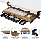 ETHU Under Desk Keyboard Tray with Metal Slide Rail, 26.8x11.8", Walnut - Image 5