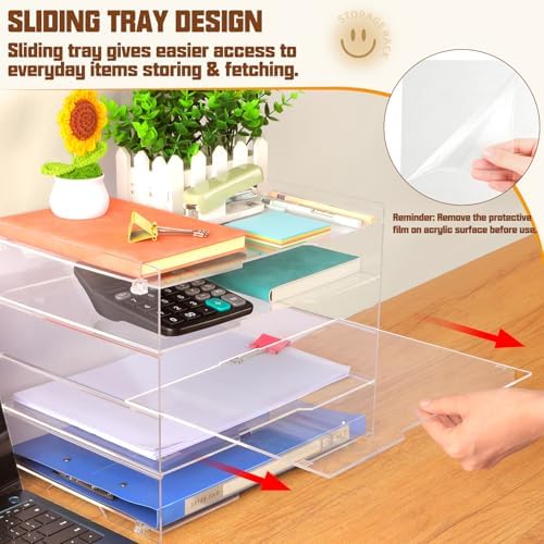 Leffis 5 Tier Large Capacity Acrylic Desk Organizer, Clear Paper Tray - Image 4