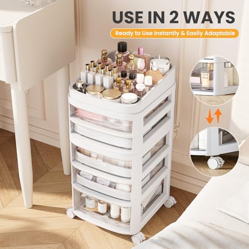 Rolling Cart with 5 Drawers, Clear Plastic Drawer Organizers, Vanity Cart - Image 5