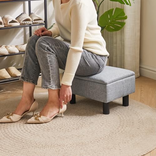 IBUYKE Storage Footstool Ottoman, Linen Fabric Footrest, Gray Blue RF-BD224 - Image 5