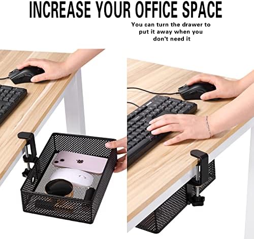 Under Desk Drawer, Clamp on Desk Organizer Hanging Desk Storage Under Table - Image 2