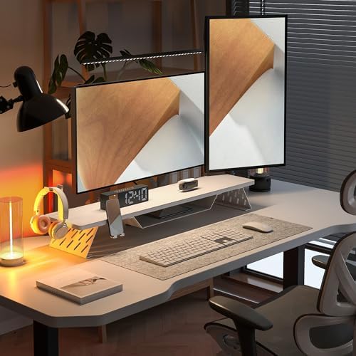 Fenge Dual Monitor Stand, Wooden Desk Shelf with Headphone & Phone Holder - Image 2