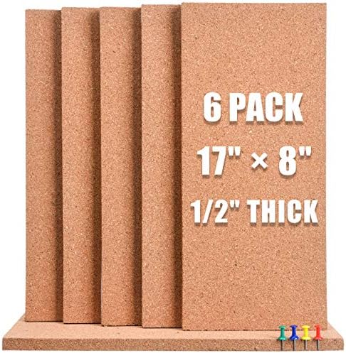 SUNGIFT 17 x 8 Inch Cork Bulletin Board 6 Pack, 1/2" Thick for Office/Home by SUNGIFT