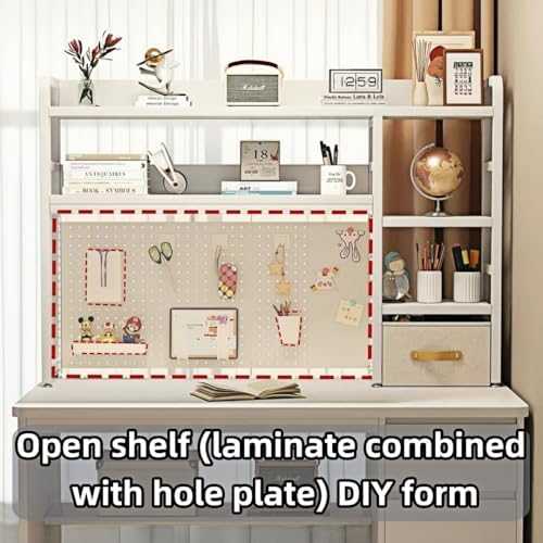 Desktop Bookshelf, pegboard Storage and Organization Rack, Dorm Desk Shelf, Desk Hutch, Desktop Storage for Office, Study, Student Display Rack,Desktop Shelves (White 45.3" Lx9.9 Wx37 H) - Image 4