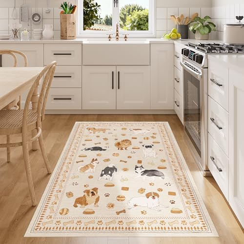 DUKINO 3x5 Rug, Washable Dog Bedroom Area Rug Soft Non Slip, Beige Yellow - Image 5
