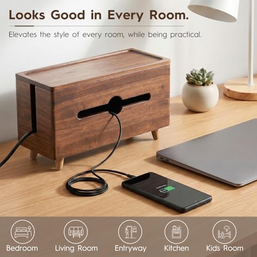 Extra Large Cable Management Box，Wood Cable Organizer Box,Power Strip Box & Organizer for Power Strip, TV Wires & Desk Cable Storage,Hide Desk Cord and Floor Cables - Image 6