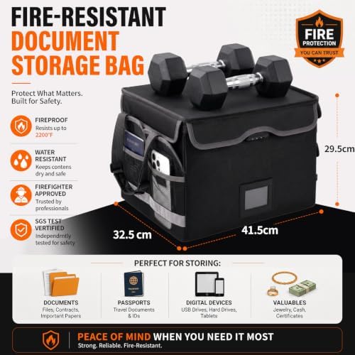 File Box with Lock,Multi-Layer Fireproof Document Box Collapsible File Storage Organizer with Pockets/Handle,Large Portable Home Office Filing Safe for Hanging Letter/Legal Size Folders,Black - Image 2
