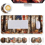 Mouse Pad,Large Desk Mat Set, 4in1 XL Mousepad + Keyboard Wrist Rest+Mouse Wrist Rest+Coaster with Ergonomic Desk Pad for Home Office Table Computer Cover -American Flag and Deer - Image 6
