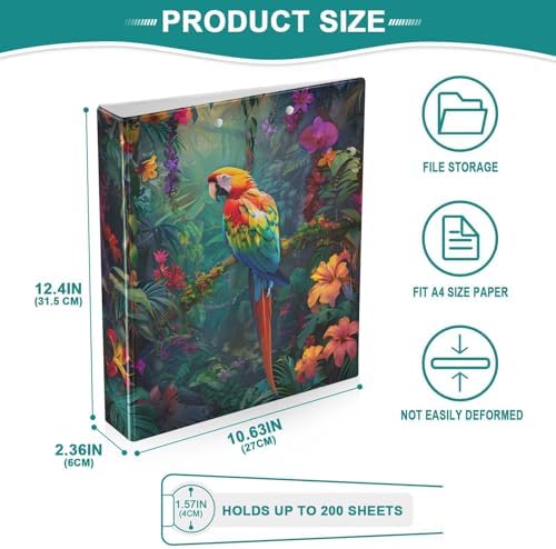 JIPONI 3 Ring Binder Parrot Macaw Tropical 1 Inch Round Binders for Men Women Students, Cute File Organizer for Office Home School - Image 5