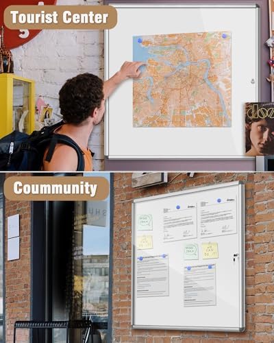 Mifuro 38"x38" Enclosed Bulletin Board, Lockable Weather-Resistant Aluminum Noticeboard for School & Office, Silver Frame w/Magentic Whiteboard - Image 7