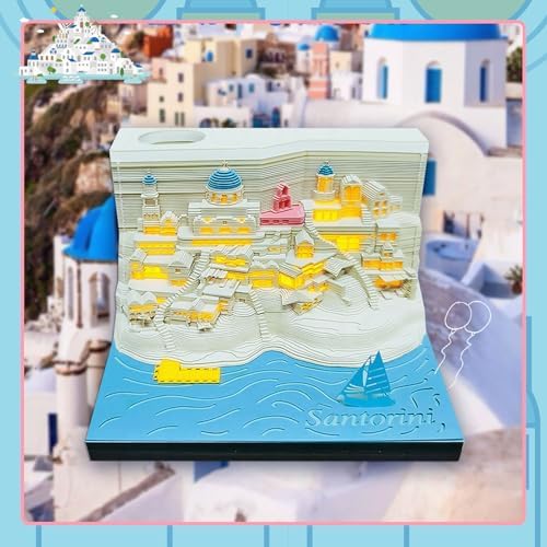 3D Calendar 2027,Time Piece Calendar 2027,Santorini Tear-Off Paper Sculpture Desk Calendars,3D Desk Calendar Memo Pad 2027,3D Memo Pad Creative Tear Away Weekly planner Carving Art Calendar Notepad,Gift,paper sculpture calendar (Santorini) - Image 6