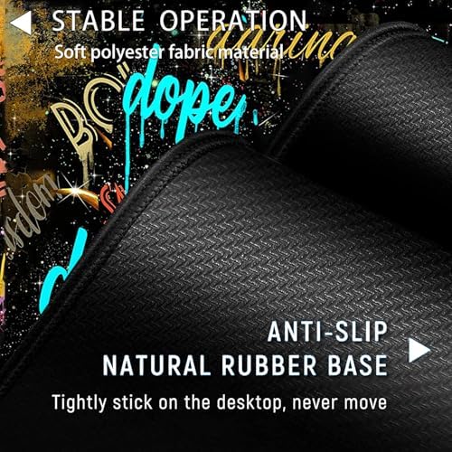 Large Gaming Mouse Pad+ Keyboard Wrist Rest Set, Ergonomics Memory Foam Mouse Mat Wrist Rest Support, Waterproof Extended Mousepad 31.5x11.8in, African American Black Women Graffiti Girl Desk Pad - Image 3