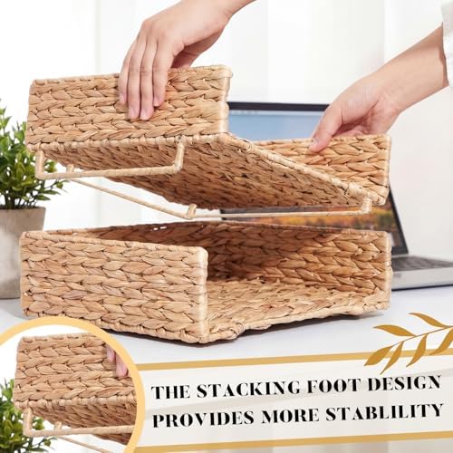 Yeaqee 4 Pcs Stackable Water Hyacinth Letter Tray, 13.4 x 10 x 2.4 Inch - Image 3
