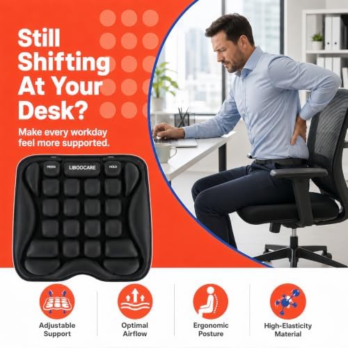 Office Chair Cushion with Adjustable Air-Cell Support, Inflatable Seat Cushion with Built-in Pump for Long Sitting, Desk Chair, Home Office, Computer Chair and Dining Chair - Image 4