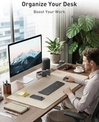 Aothia Faux Leather Desk Mat - Non-Slip PU Leather Desk Blotter, Waterproof Writing Surface, Large Desk Pad for Office & Home (Eggshell, 55" x 24") - Image 3
