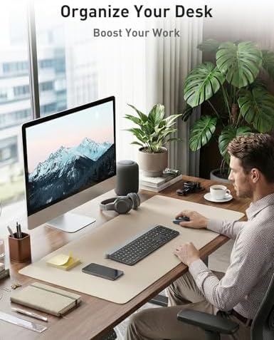 Aothia Faux Leather Desk Mat - Non-Slip PU Leather Desk Blotter, Waterproof Writing Surface, Large Desk Pad for Office & Home (Eggshell, 55" x 17") - Image 3