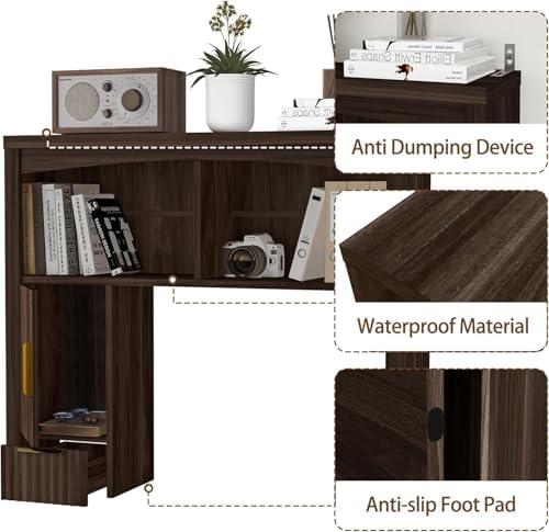 Desktop Shelf, Wooden Desk Hutch with Storage, Desktop Bookshelf - Image 5