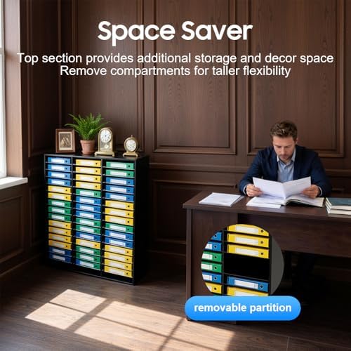 Literature Organizer with 48 Compartments, Adjustable File Sorter Mail Center, PVC Paper Storage Cabinet with Shelves for Home, Office & Classroom, Black - Image 3