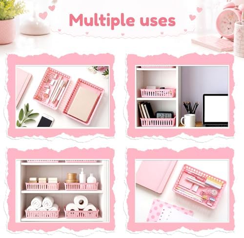 Wenqik Set of 12 Small Plastic Baskets for Organizing, Pink - Image 4