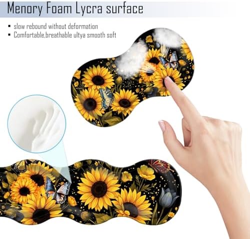 TGFEWYTJYJ Extended Gaming Mouse Pad,Memory Foam Ergonomic Keyboard Mouse Wrist Rest Support Set,Large Desk Mat with Stitched Edges,Non-Slip Base Mousepad Home Office,Retro Sunflowers Butterfly - Image 5