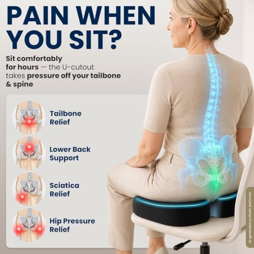 5 STARS UNITED Seat Cushion - Memory Foam Chair Cushion for Tailbone Pain Relief - Ergonomic Support for Coccyx, Sciatica & Butt - Office, Desk & Gaming Chair, Car Seat, Wheelchair, Airplane, Black - Image 2