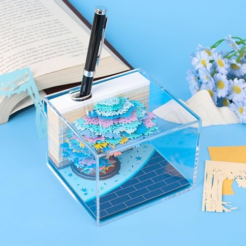 3D Memo Pad 240 Sheets Four Season Tree Notepad Cute Kawaii Sticky Note Pad 3D Paper Carving Art Craftwork Desk Decoration Pen Holder DIY Creative Gift,Summer - Image 4