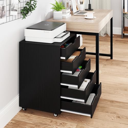 GIANTEX 5-Drawer Storage Cabinet, Mobile Lateral File Cabinet with Drawers, Wheels, Rolling Chest of Drawers, 19.5" x 16" x 25.5" for Office Under Desk Living Room, Study - Image 4