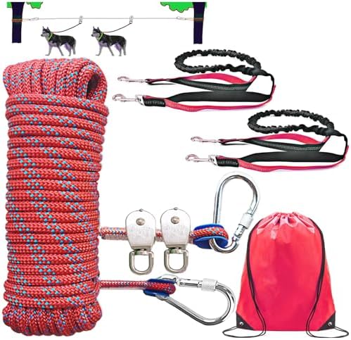 Dog Tie Out Cable for Camping, Dog Trolley System and 4ft Bungee Leash by SIAELT