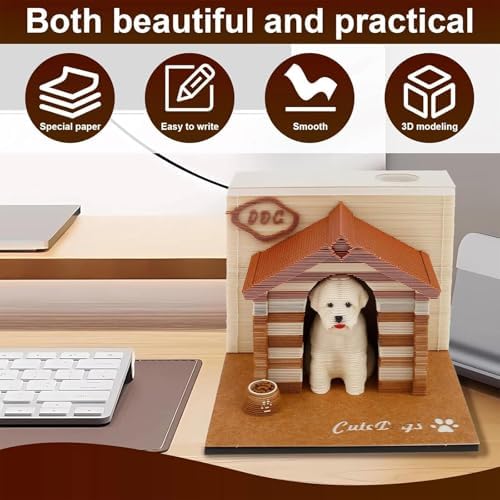 3D Calendar 2027, Desk Time Piece Calendar 2027,Tear-Away 3D Paper Art Notepad w LED Lights,Creative 3D Memo Artsy Pad Calendars, DIY Paper Carving Gift (Cute Pet House) - Image 2