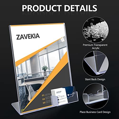 zavekia 8.5 x 11 Acrylic Sign Holder with Business Card Holder, Brochure Display Stand for desktop (8.5 x11 in/4 pack) - Image 3