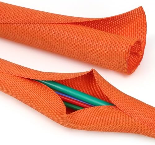 Split Braided Cable Sleeve，Flexible Wire Loom Tubing, Automotive Cord Protector Pet Proof, Cable Management for Computer TV Electric Wires Harness 16ft (Orange, 25mm（1") by PursuingaBetterLife