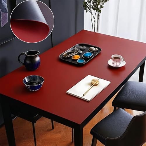 Leather Table Cover,1.8mm Thick,24x48 Inch,Table Protectors for Rectangle,Waterproof Desk Pad, Scratch - Resistant Craft Mat for Dining Table, Office Desk and Art Station(Black+Wine Red) by Unknown