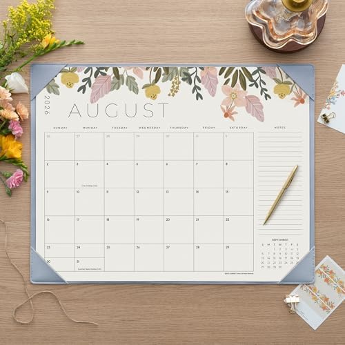 Desk Calendar 2027 with Desktop Mat, Cabbrix Large Desk Pad Calendar 22 x 17 Inch 18 Months Runs From January 2027 to June 2028, Floral Design Calendar 2027 for Home School and Office (Blue) - Image 2