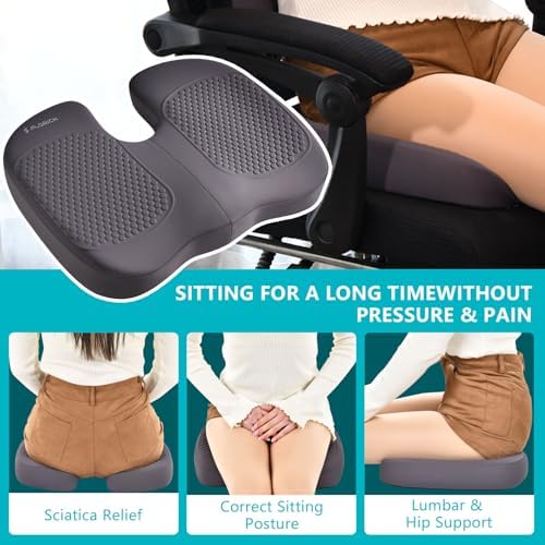 FLORICH 3 PCS Seat Cushion for Carseat Lumbar Support Pillow Car Neck Headrest Pillows Memory Foam Gel Memory Foam Massage Point Seat Pads Pressure Relief Back Cushion for Office Chair(Grey) - Image 4