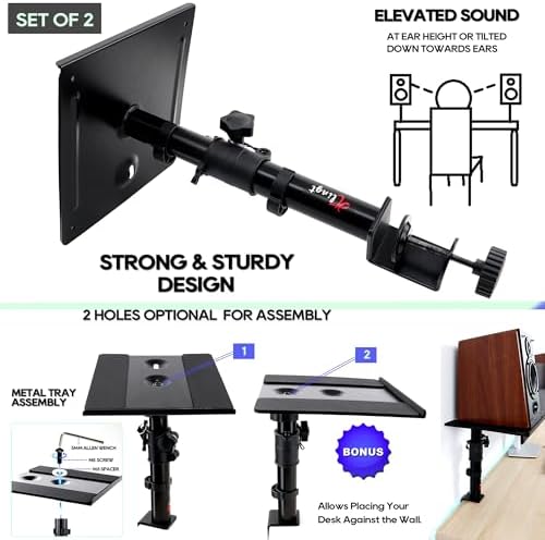 Tlingt Clamp-on Desktop Speaker Stand Pair, Height & Tilt Adjusts - Image 4