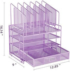 Marbrasse Desk Organizers, 4-Tier Mesh Desk File Organizer with 5 Vertical File Holders and 2 Pen Holders, Multifunction Desktop Organizer,Desk Organizers and Accessories for Home Office (Purple) - Image 5