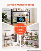 VEVOR 45.3"W Desk Shelf with Grid Panel, Desktop Bookshelf Storage Hutch for Computer Monitor, Metal Frame and Wooden Shelf, 2-Tier Countertop Display Rack, Desk Organizer Hutch for Dorm, Home, Office - Image 6
