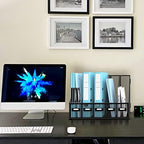 SUPEASY Desk Organizers Metal Desk Magazine File Holder with 16''x12''x12'' 5 Vertical Compartments Rack File Organizer for Office Desktop, Classroom, Home Workspace, Black Plus - Image 2