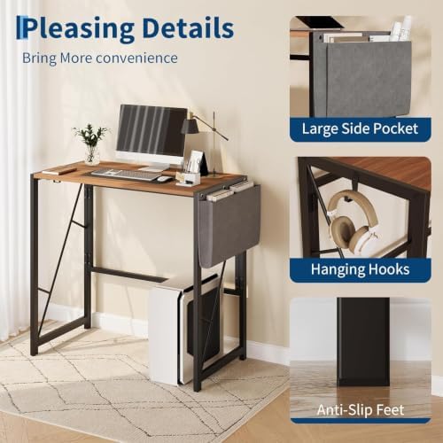 31.5" Folding Computer Desk with Headphone Hook & Storage Bag - Image 4