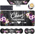Keyboard Wrist Rest and Mouse Pad with Wrist Support Set Ergonomic Coaster,Memory Foam,Easy Typing Pain Relief,Large XL Desk Mat 31.5"x 11.8",Chaos Coordinator Quotes Vintage Watercolor Floral by CICPLKSE