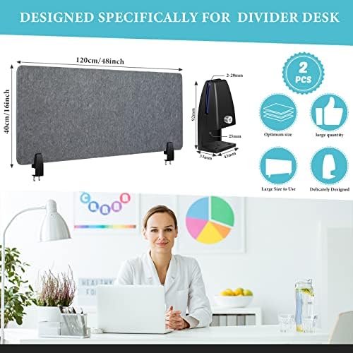 Wesiti 2 Pcs Acoustic Desk Divider Classroom, Gray, 47.24 x 15.75 Inches - Image 2